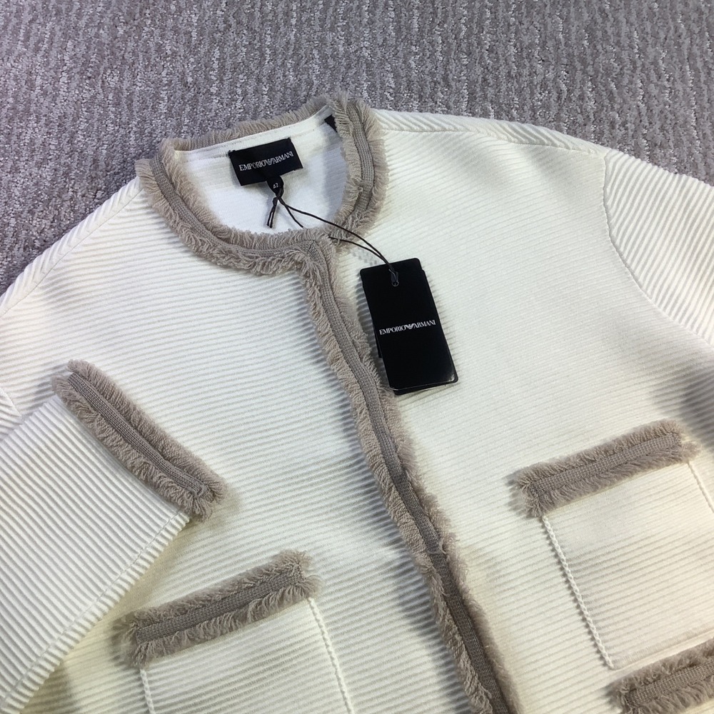 Emporio Armani Ivory Ribbed Knit Trimmed Lady Jacket Blazer Size 42 NWT